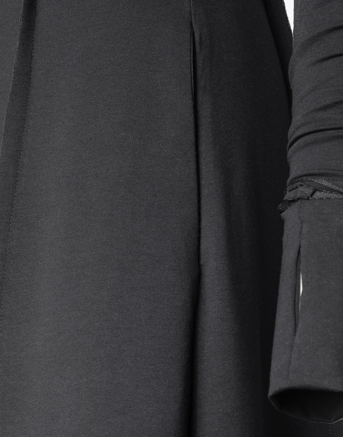 Black Hooded Maxi Dress with Sculptural High Neck