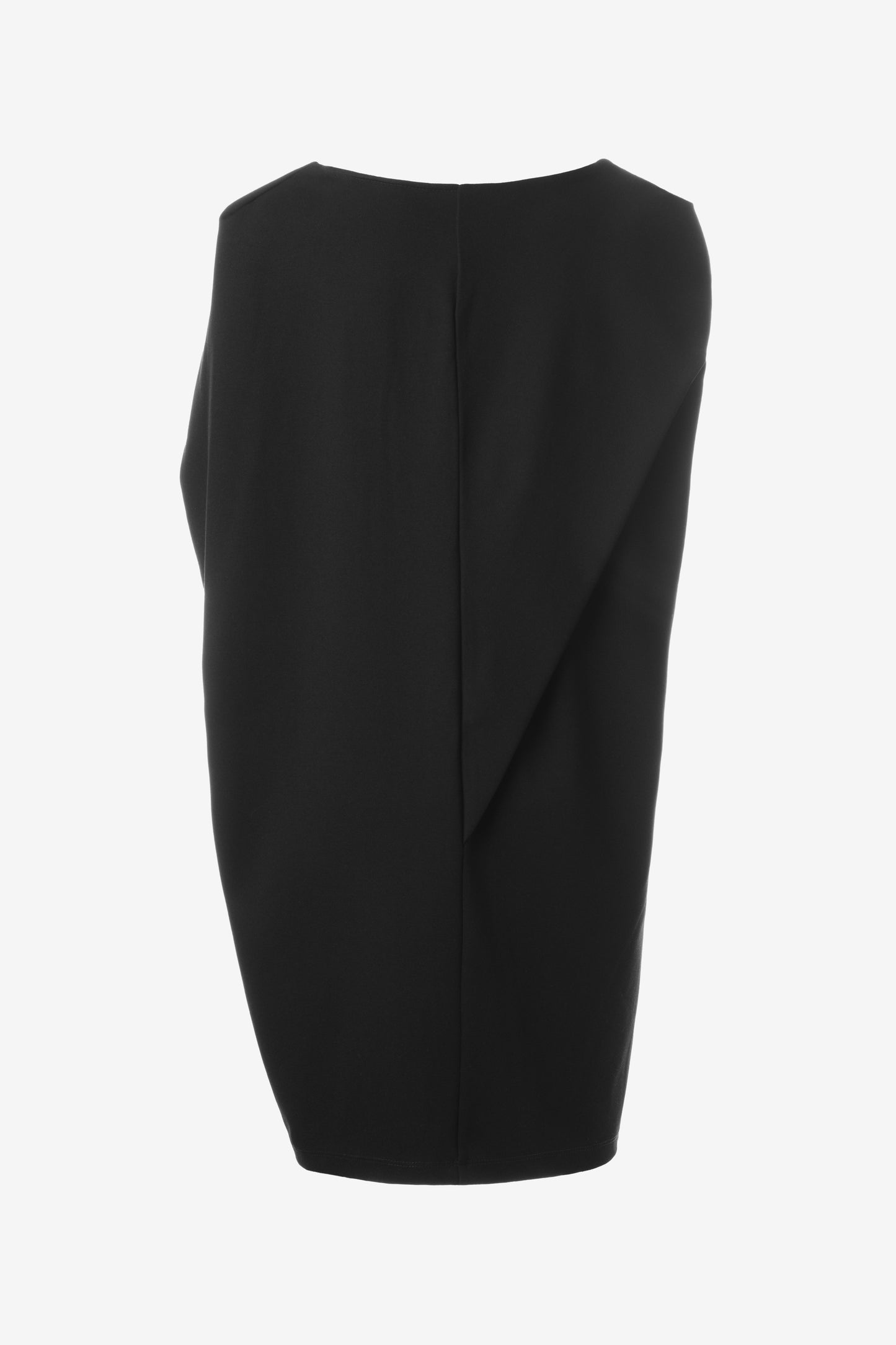 Asymmetric Black Sleeveless Dress – Avant-Garde Sculptural Ponte di Roma Dress by Jana Coshe
