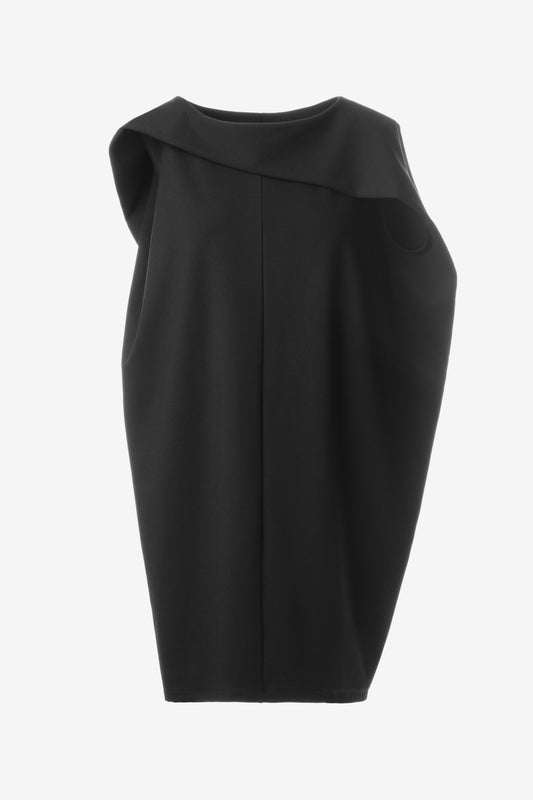 Asymmetric Black Sleeveless Dress – Avant-Garde Sculptural Ponte di Roma Dress by Jana Coshe