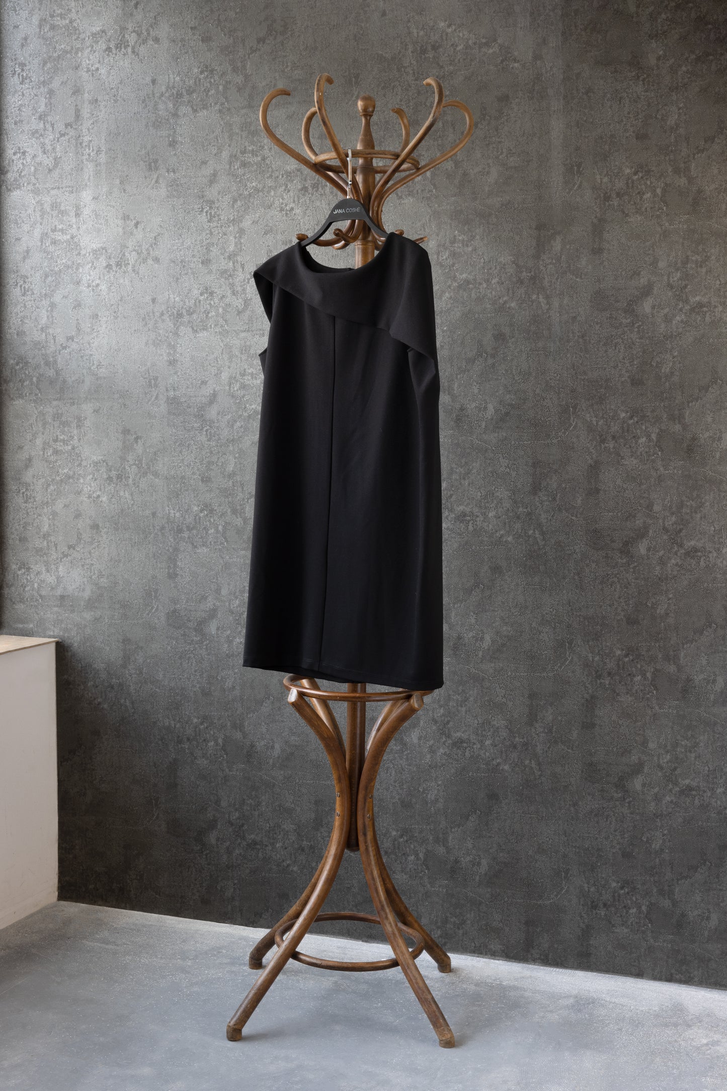 Asymmetric Black Sleeveless Dress – Avant-Garde Sculptural Ponte di Roma Dress by Jana Coshe