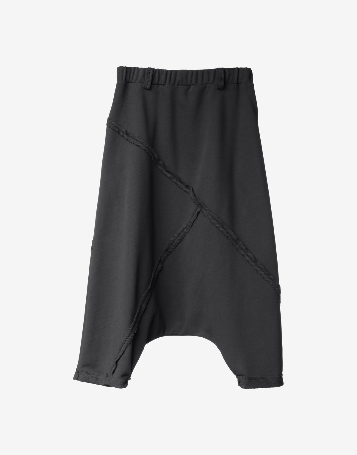 Black Drop Crotch Trousers with Raw Exposed Seams