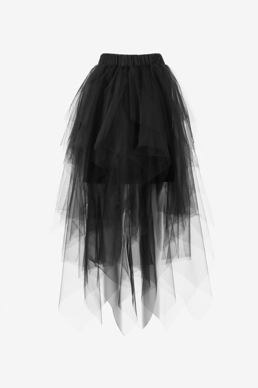 Asymmetric Tulle Skirt with Layers and Elastic Waist – Fully Lined