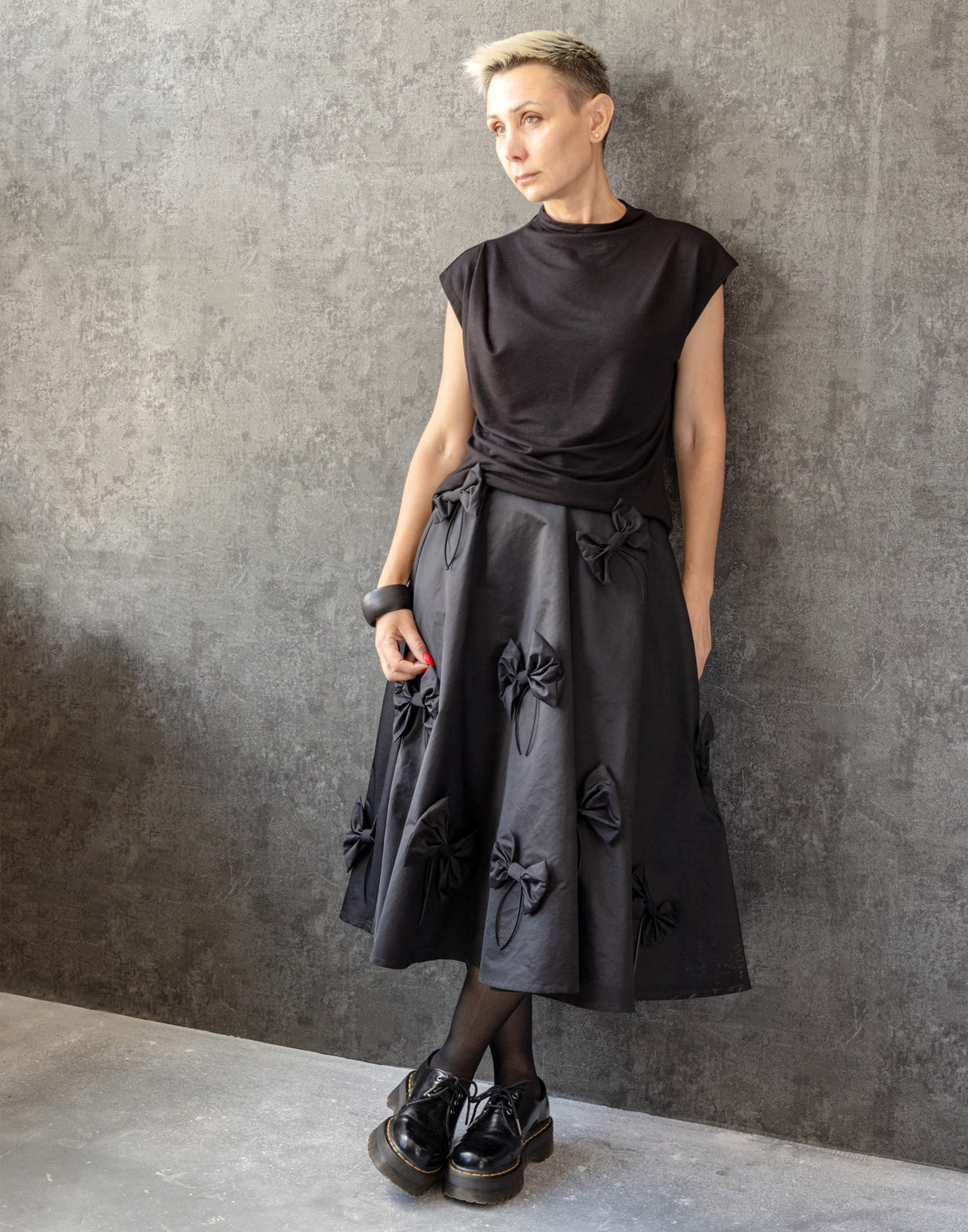 Bow Detail A-Line Midi Skirt