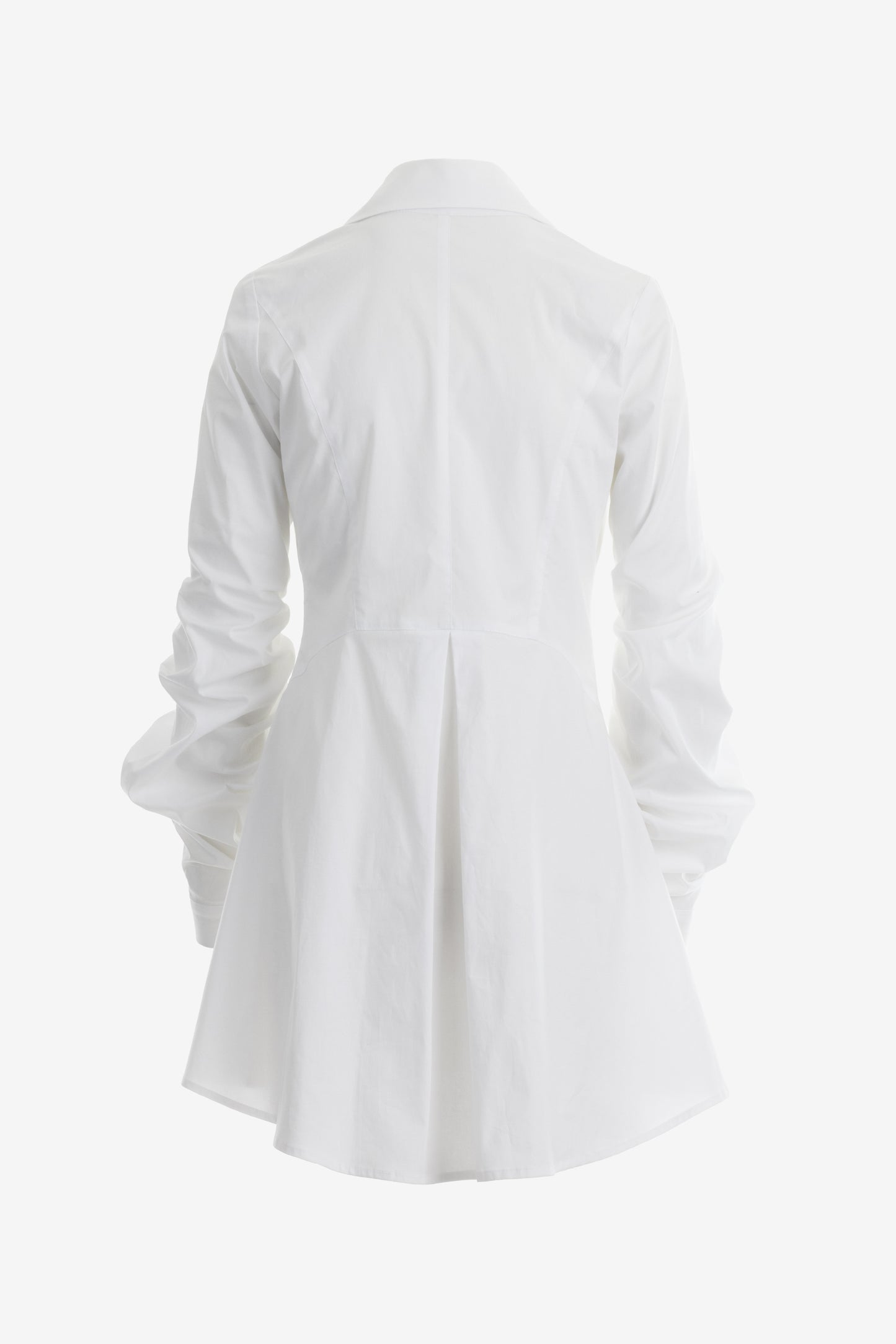 Long White Shirt with Draped Sleeves and Tailored Collar
