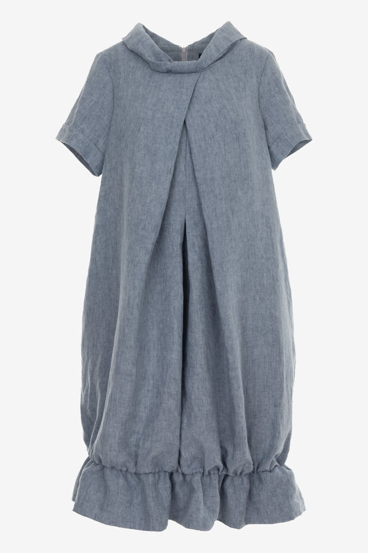 Linen Midi Dress with Pockets and Statement Collar – Handmade Summer Dress by Jana Coshe