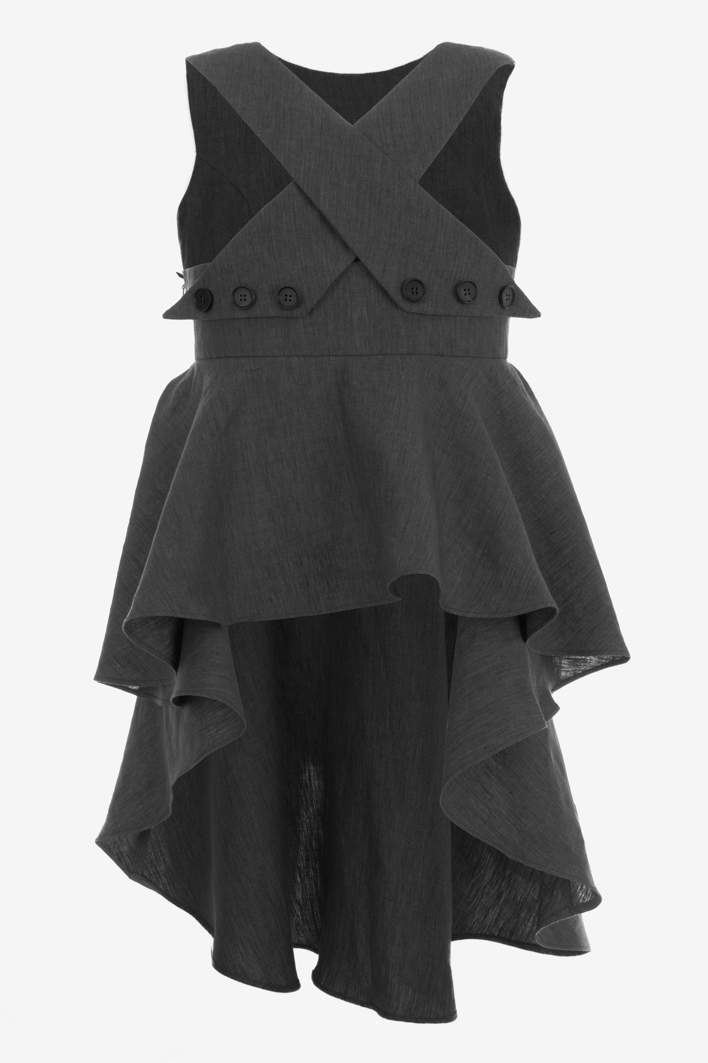 Asymmetric Linen Artist’s Top with Horn Buttons – Sculptural Back Design