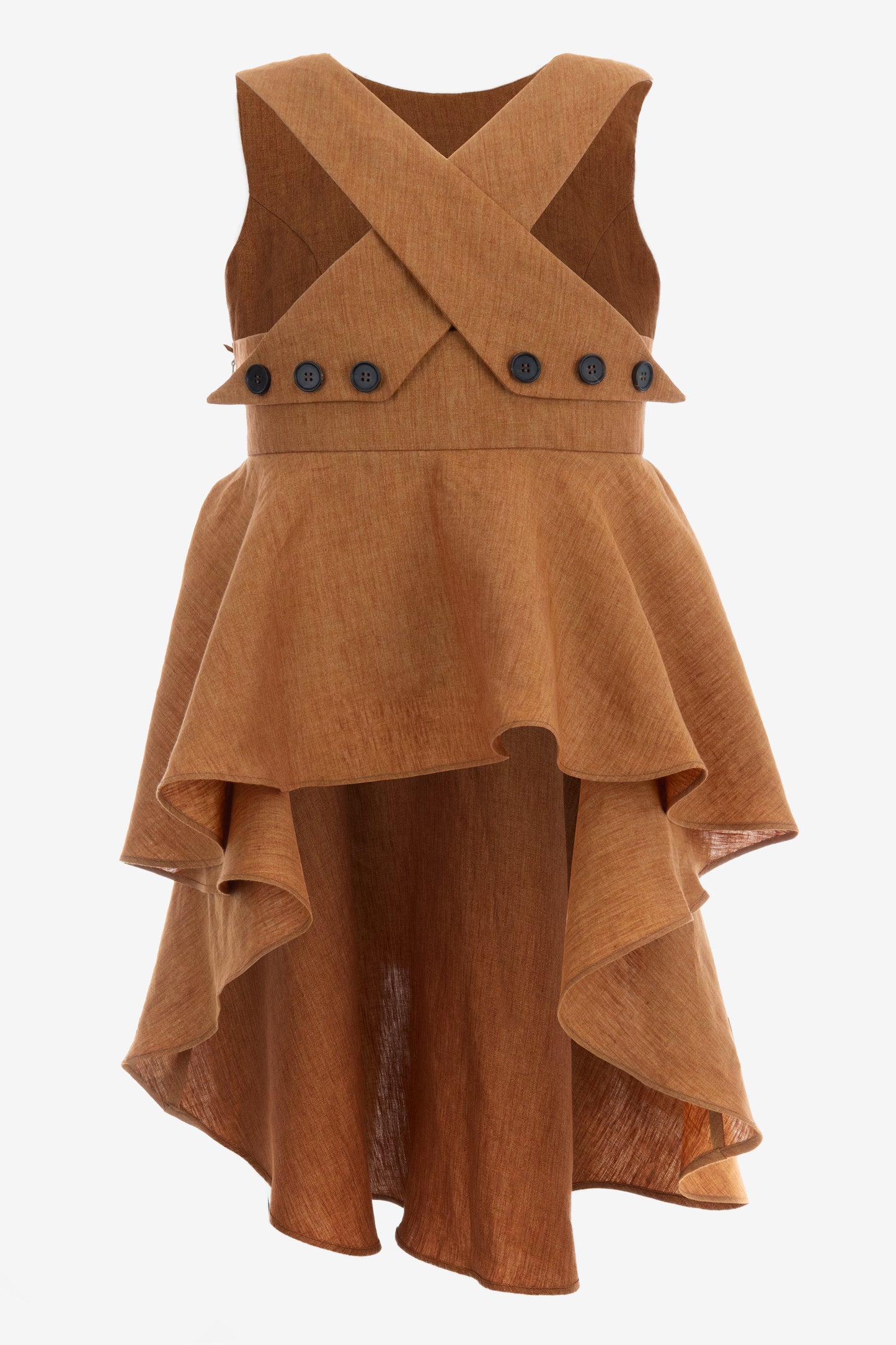Asymmetric Linen Artist’s Top with Horn Buttons – Sculptural Back Design