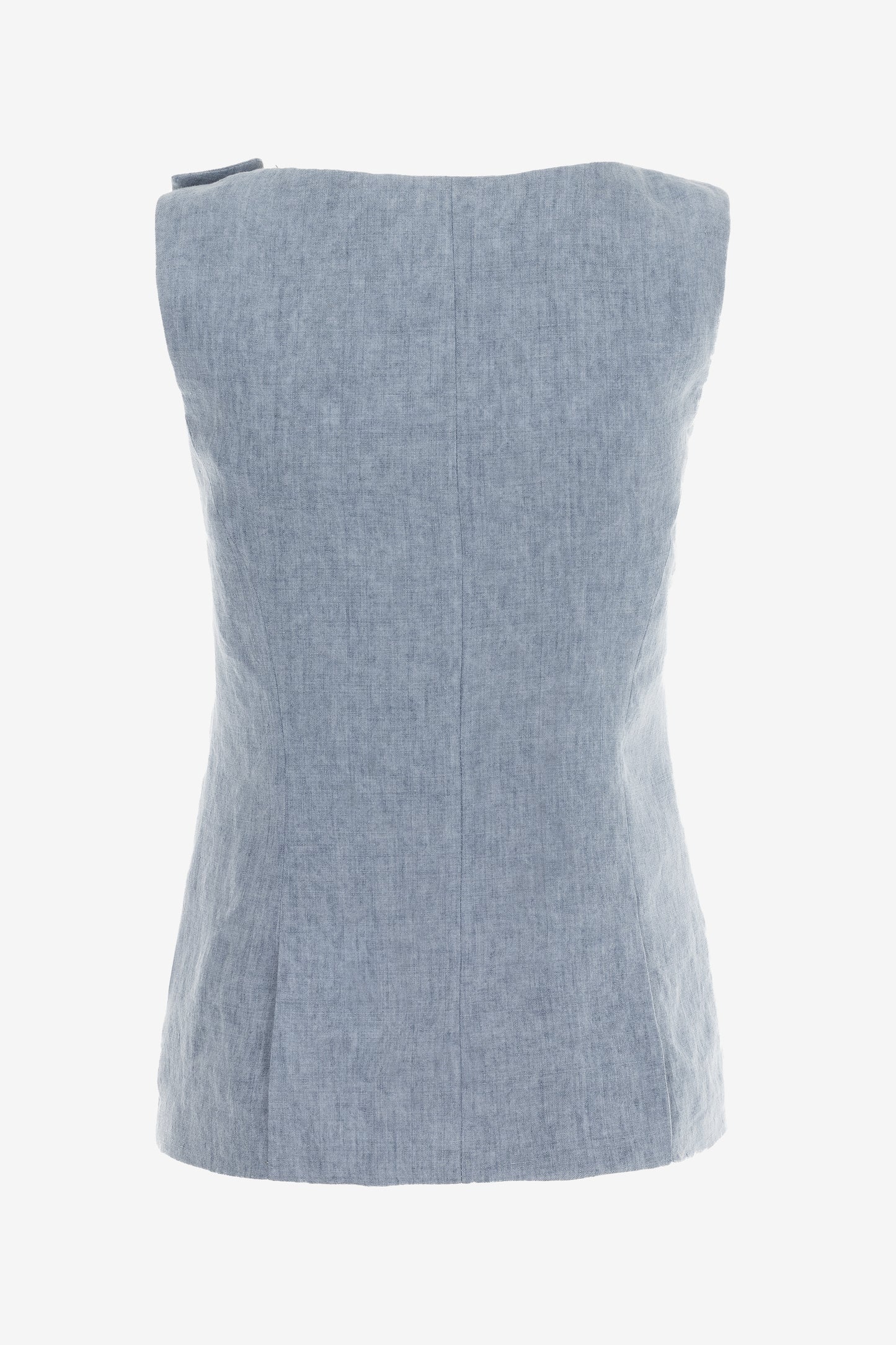 Asymmetric Linen Wrap Vest with Shoulder Closure – Fully Lined