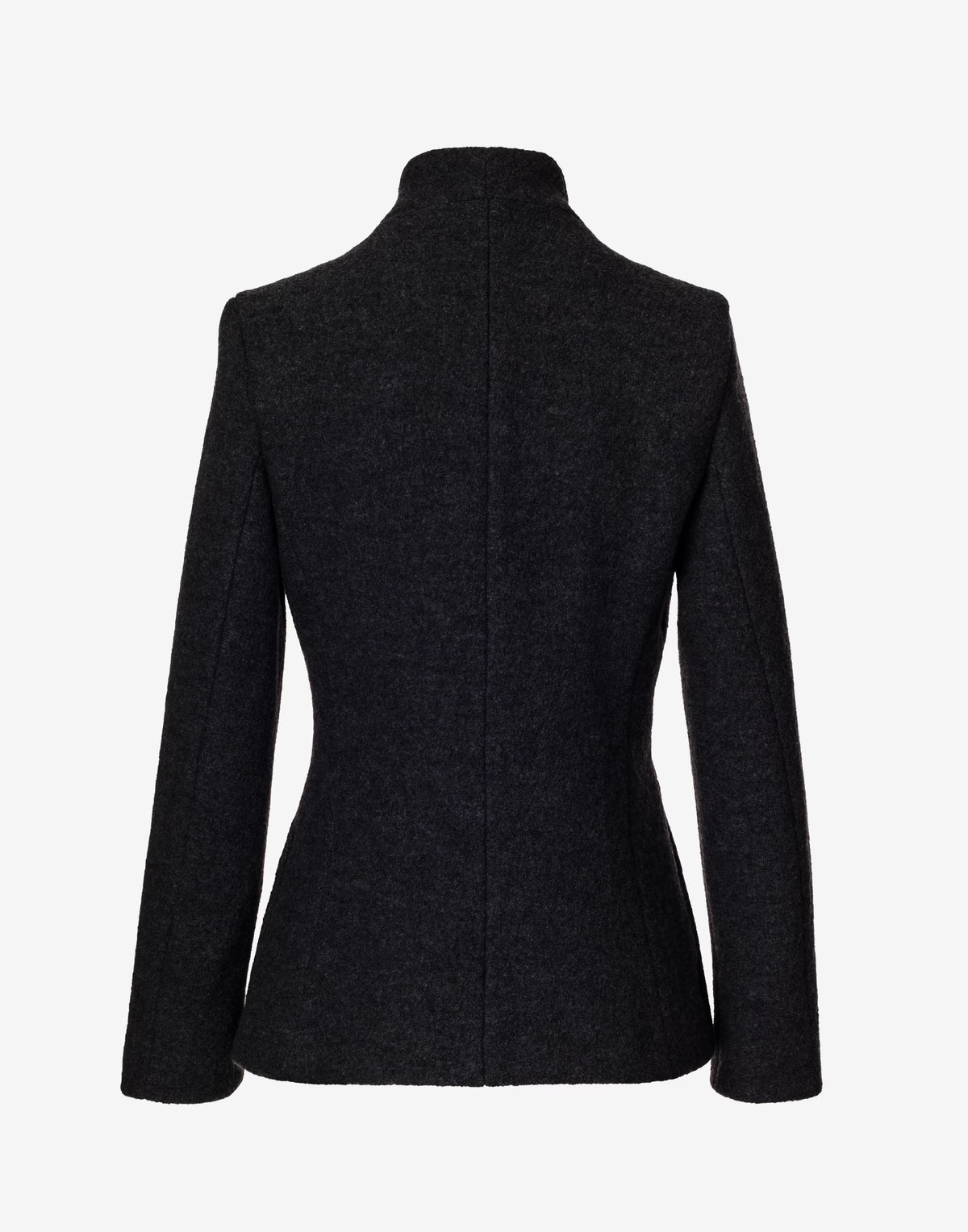 Black Wool Jacket with Asymmetric Zip – Cropped Coat in Virgin Wool by Jana Coshe