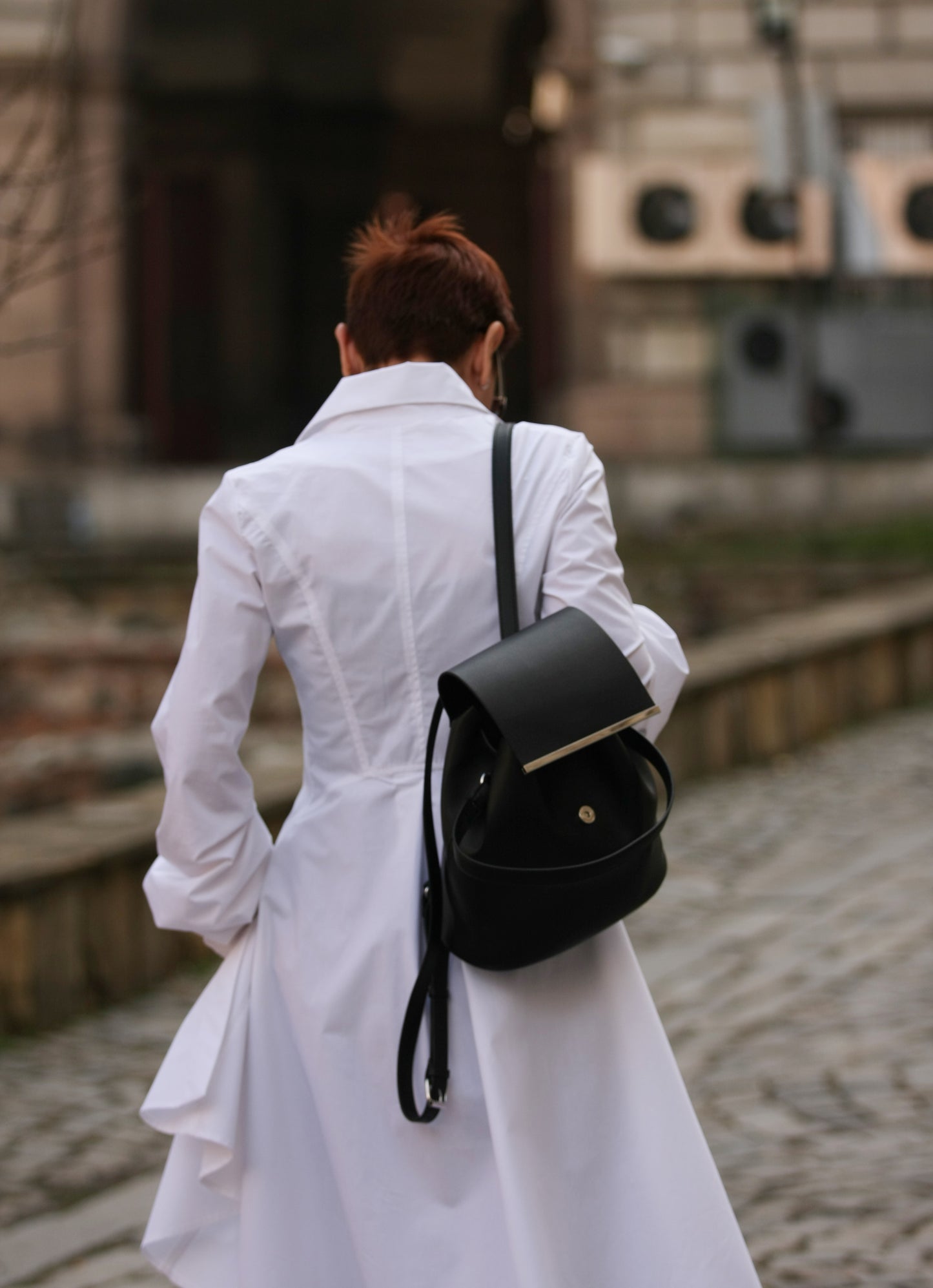 Long White Shirt with Draped Sleeves and Tailored Collar