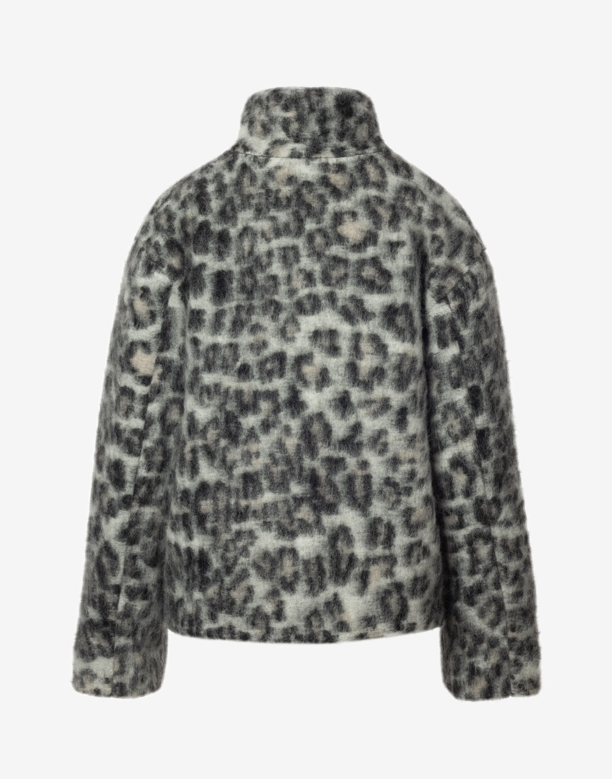 Snow Leopard Wool Coat with Sculptural High Collar