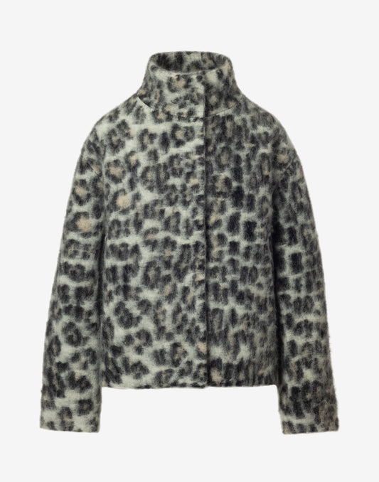 Snow Leopard Wool Coat with Sculptural High Collar
