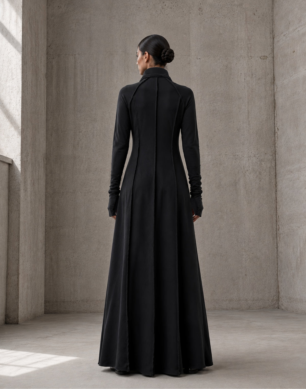 Black Maxi Dress with High Neck and Rope Details