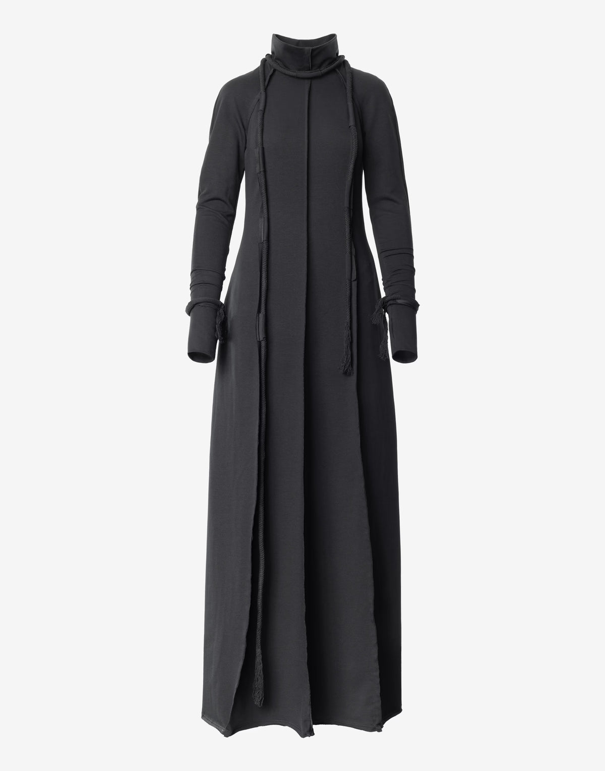 Black Maxi Dress with High Neck and Rope Details