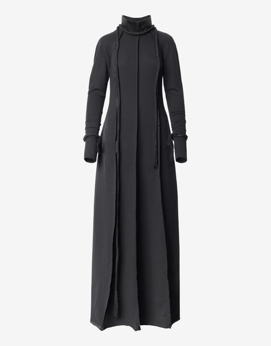 Black Maxi Dress with High Neck and Rope Details