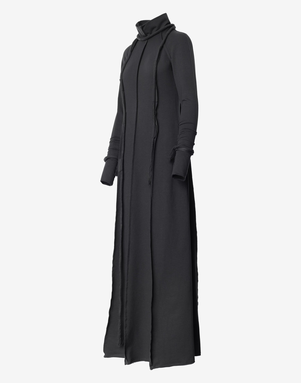 Black Maxi Dress with High Neck and Rope Details