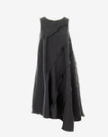 Black Cascade Linen Dress - Asymmetric Sculptural Dress