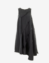 Black Cascade Linen Dress - Asymmetric Sculptural Dress