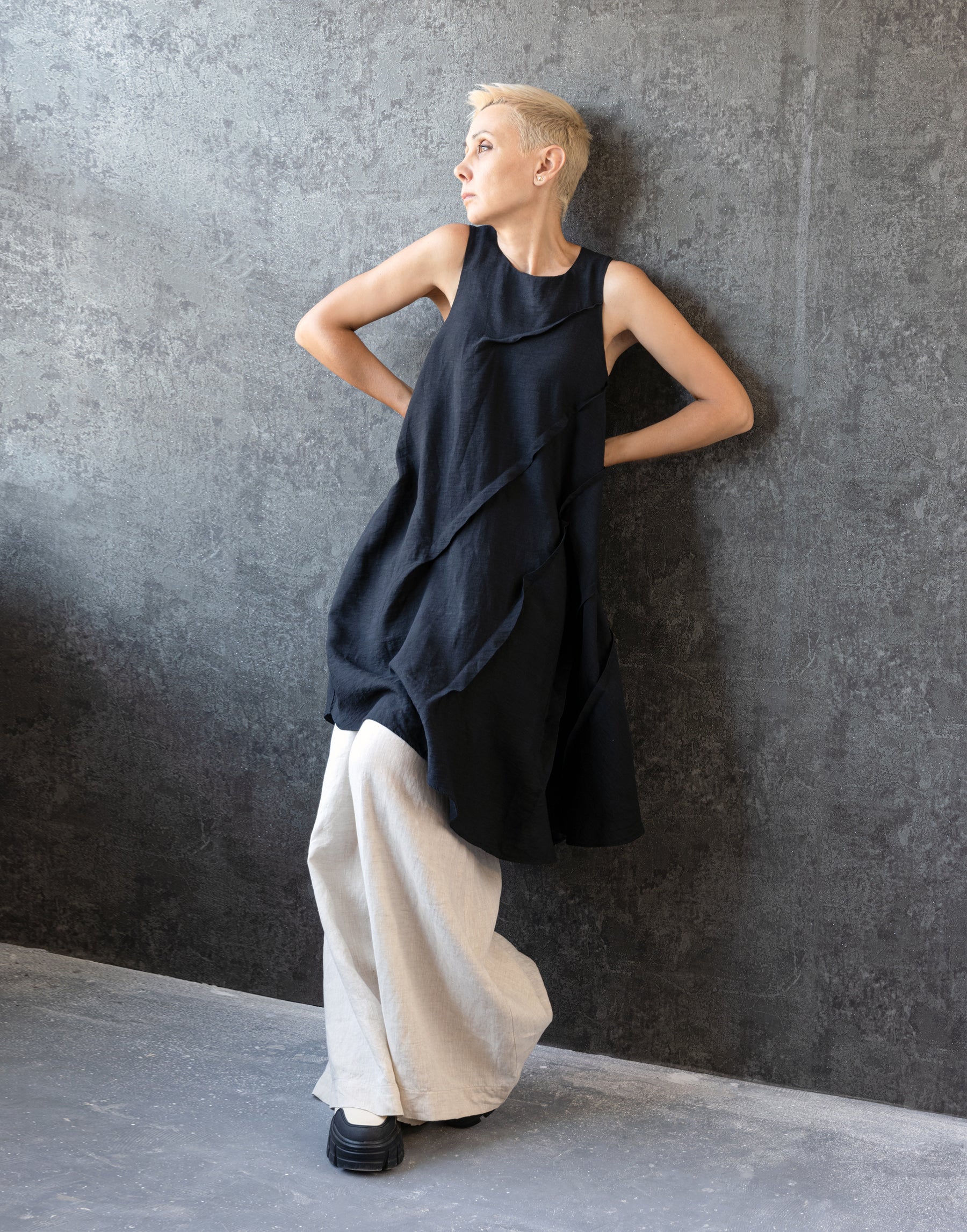 Black Cascade dress Front 