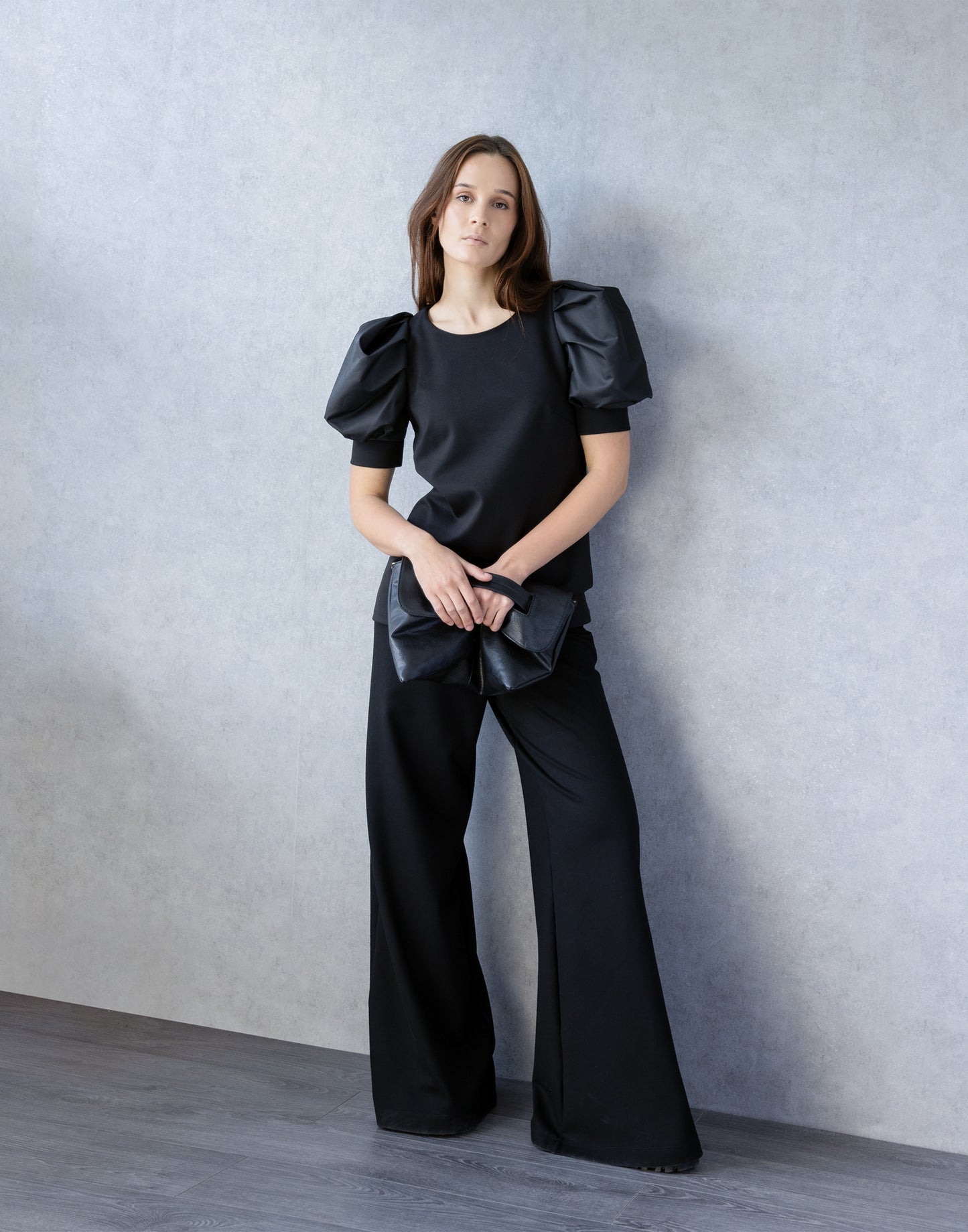 Black Puff Sleeve Blouse Front View
