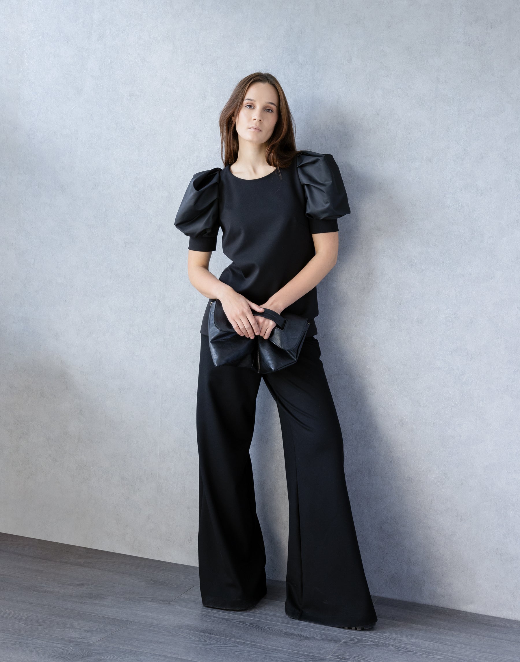 Black Puff Sleeve Blouse Front View