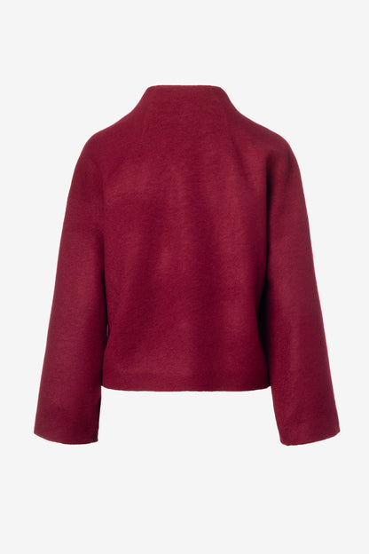 Wool Jacket – Short Single-Breasted Blazer in Burgundy