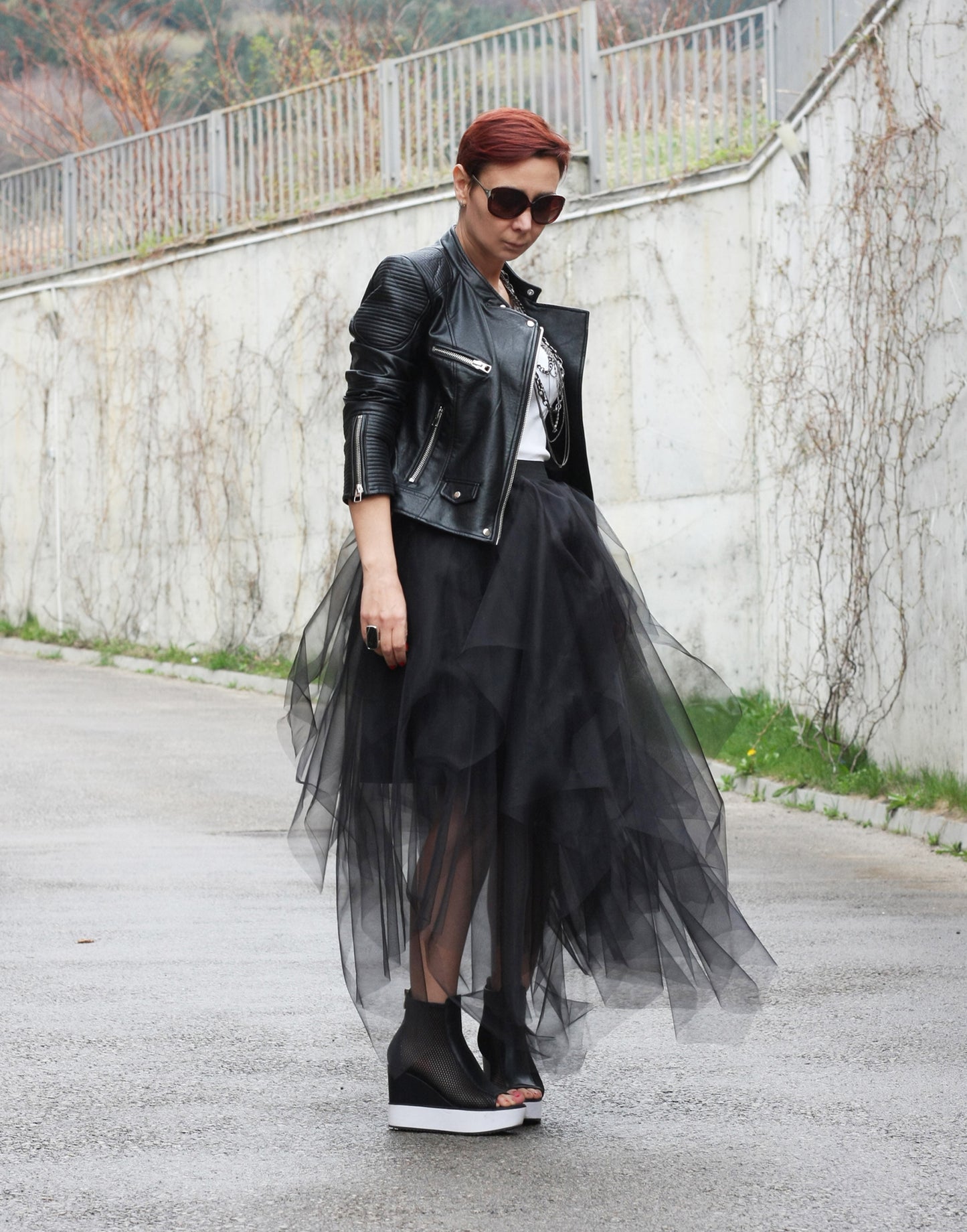 Black Layered tulle skirt Front View