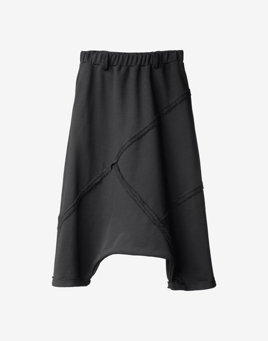 Black Drop Crotch Trousers with Raw Exposed Seams