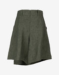 Dark Green Linen Shorts with Skirt Effect