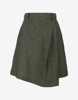 Dark Green Linen Shorts with Skirt Effect