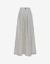 Natural Linen Wide Leg Palazzo Trousers With Pleated Front