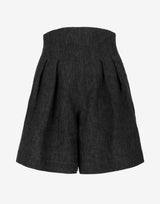 Black Olive High Waist Linen Pleated Shorts