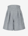 Stone Blue High Waist Linen Pleated Shorts
