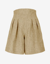 Gold Mustard High Waist Linen Pleated Shorts