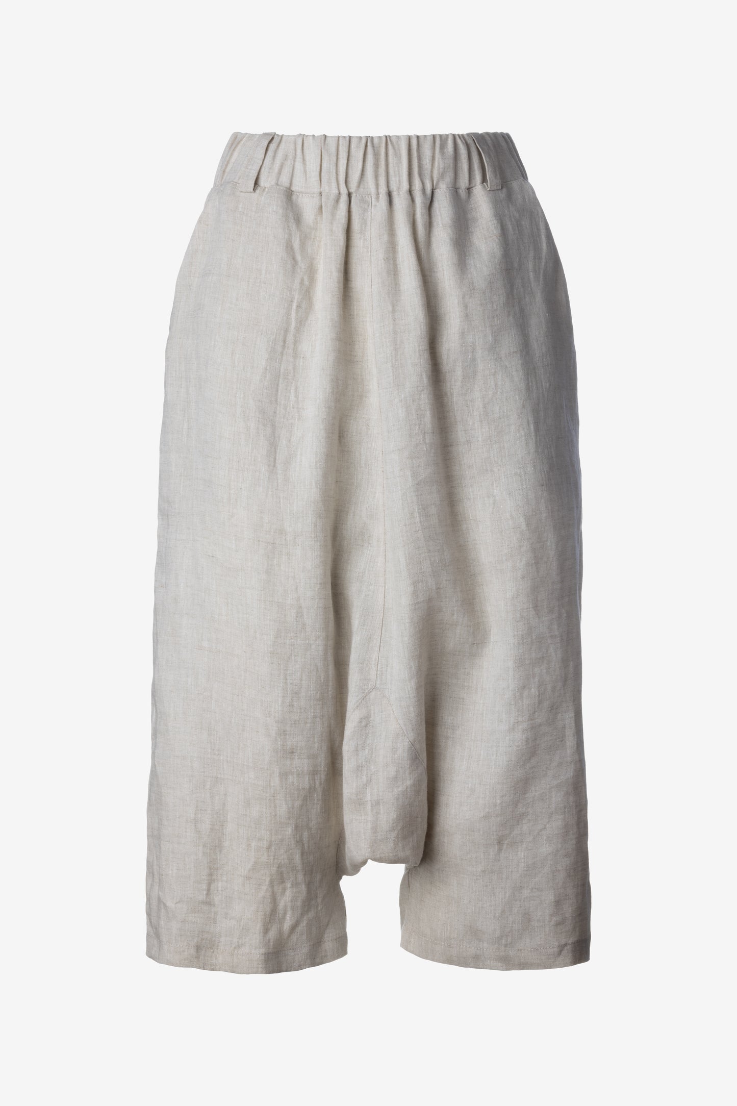 Linen Drop-Crotch Pants with Elastic Waist and Back Flap Detail – Handmade by Jana Coshe