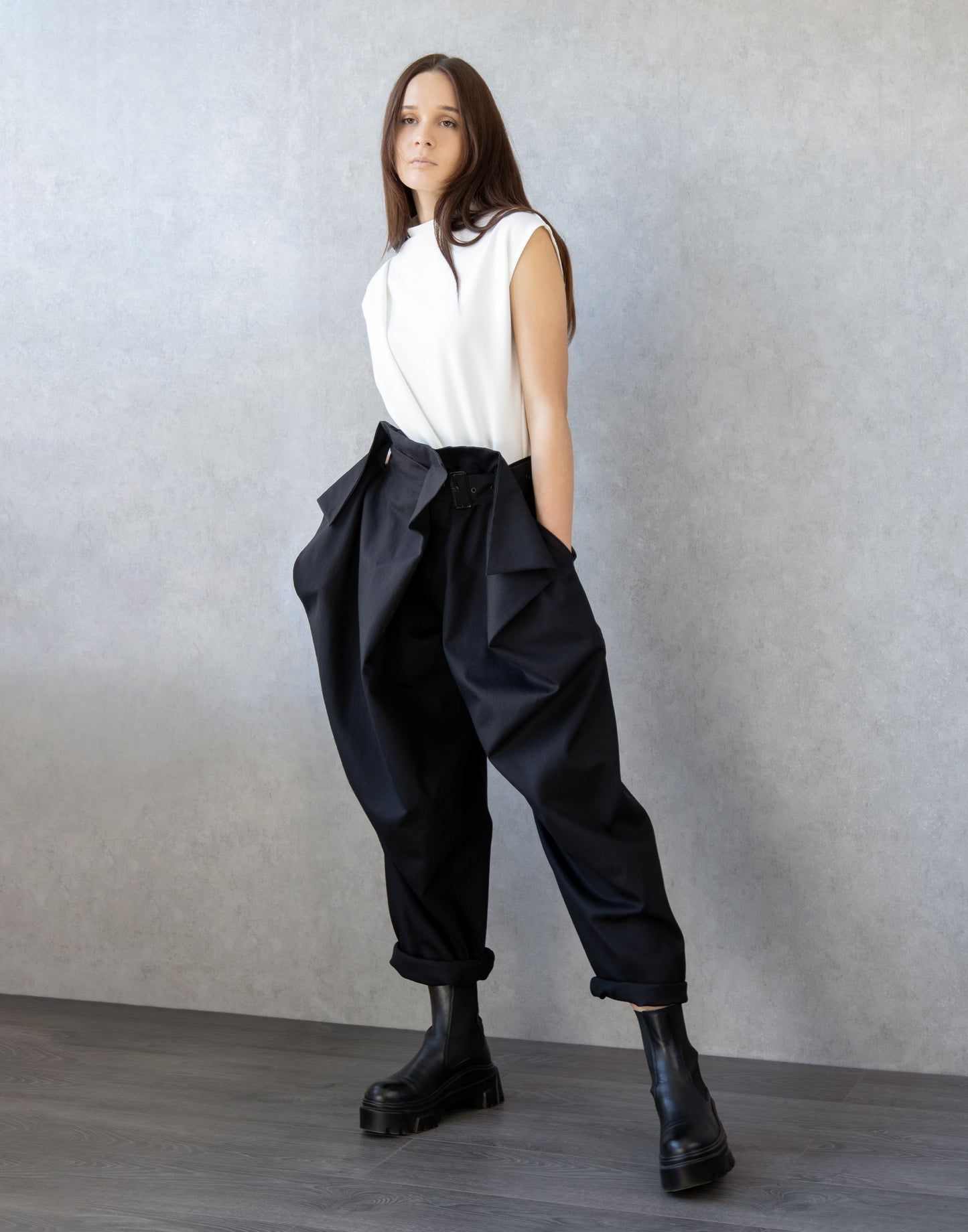 Statement Wide Leg Trousers with Sculptural Pleats