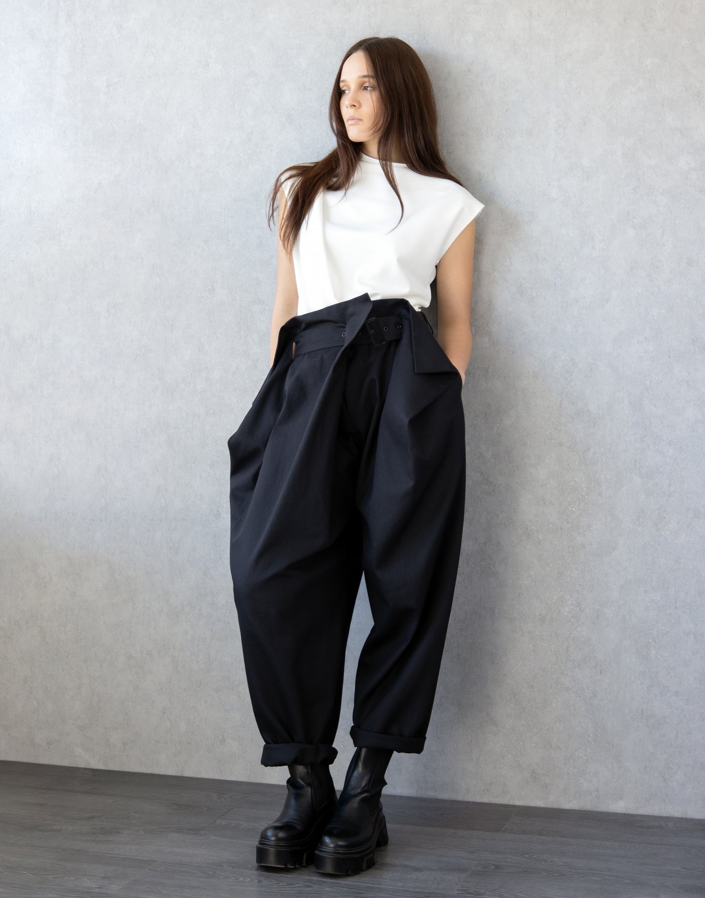 Statement Wide Leg Trousers with Sculptural Pleats