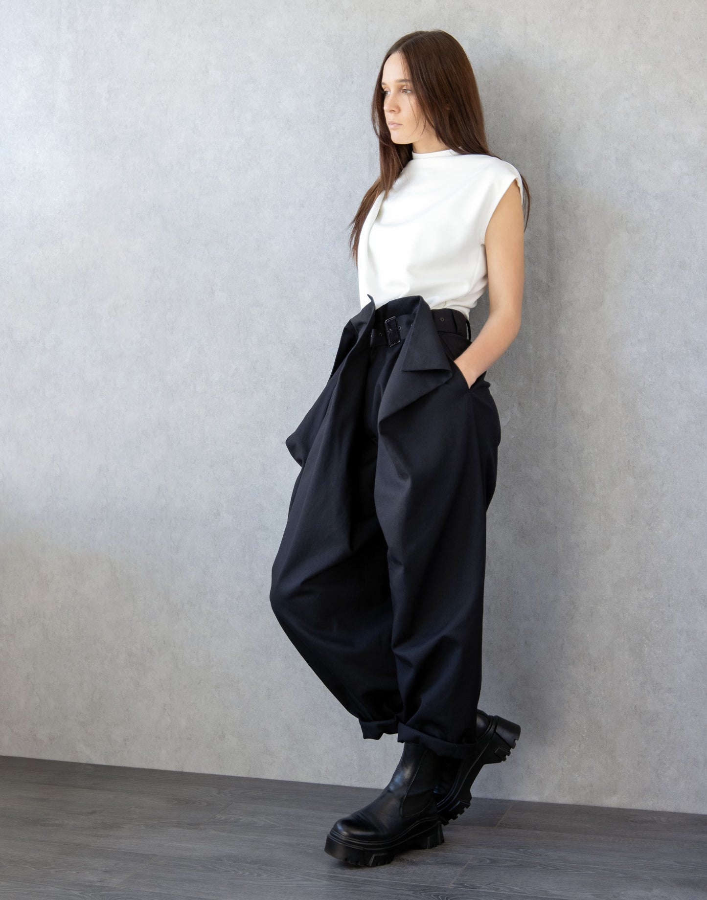 Statement Wide Leg Trousers with Sculptural Pleats
