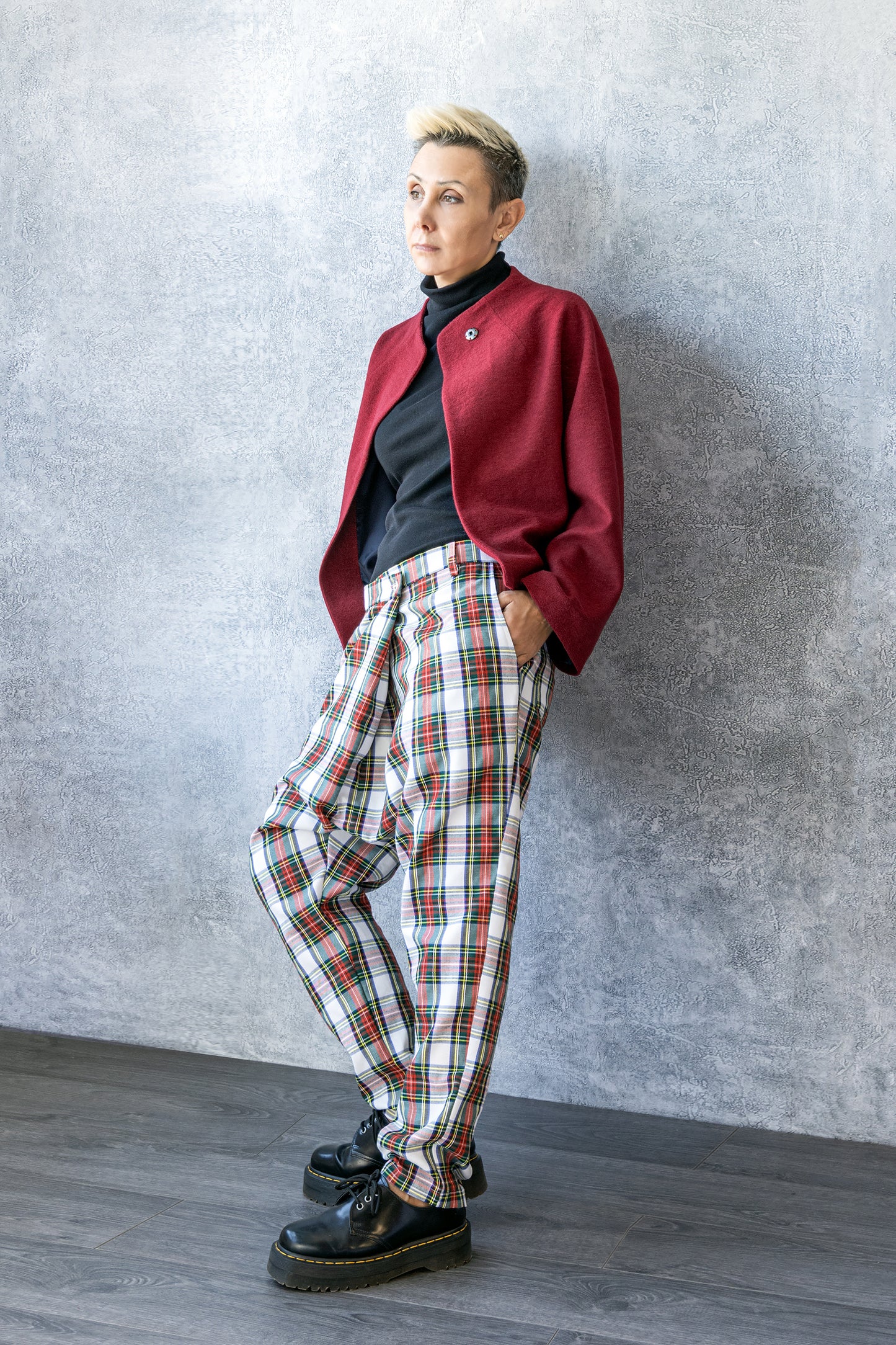 Wool Jacket – Short Single-Breasted Blazer in Burgundy