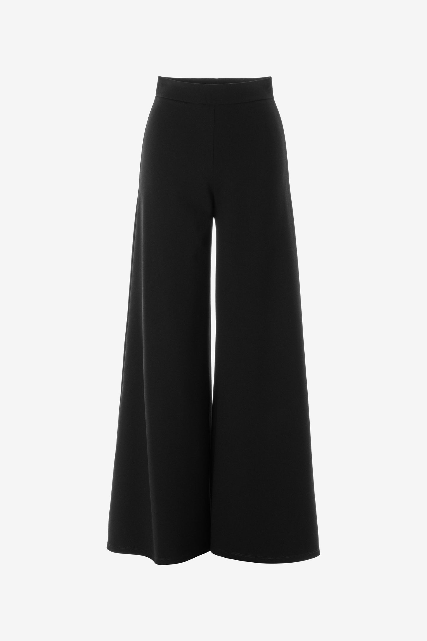 Full-length view of black flared Ponte di Roma pants