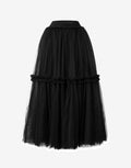 Ruffled Tulle Maxi Skirt In Black – Tiered Hem And Shimmer Waistband