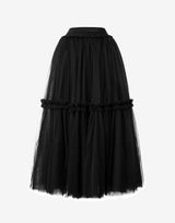 Ruffled Tulle Maxi Skirt In Black – Tiered Hem And Shimmer Waistband