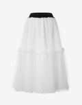 Ruffled Tulle Maxi Skirt In Ivory – Tiered Hem And Shimmer Waistband