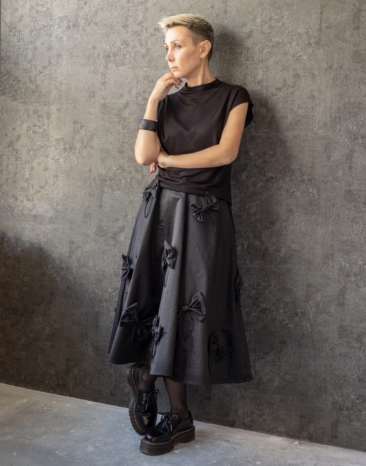 Bow Detail A-Line Midi Skirt