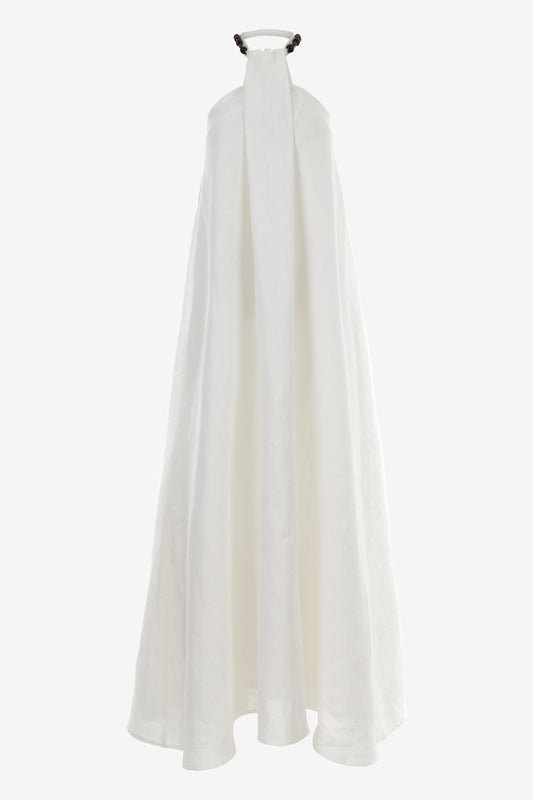 Floor-Length Linen Dress with Bare Back