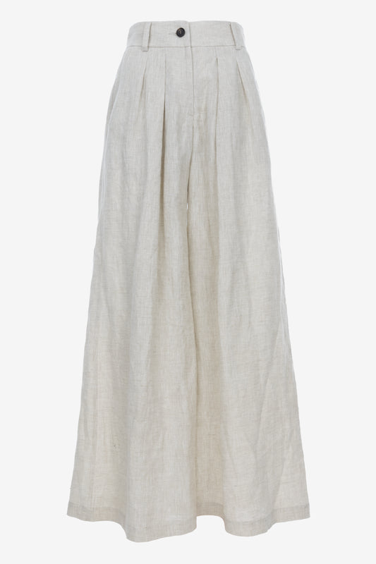 Wide-Leg Linen Trousers with Belt and Pockets