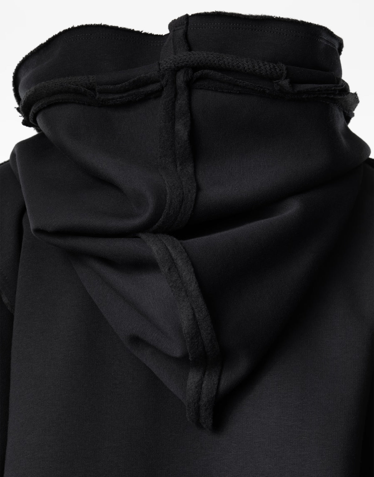 Black Hooded Long Cardigan with Asymmetric Draped Front
