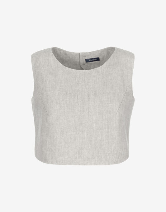 Natural Linen Crop Top Front