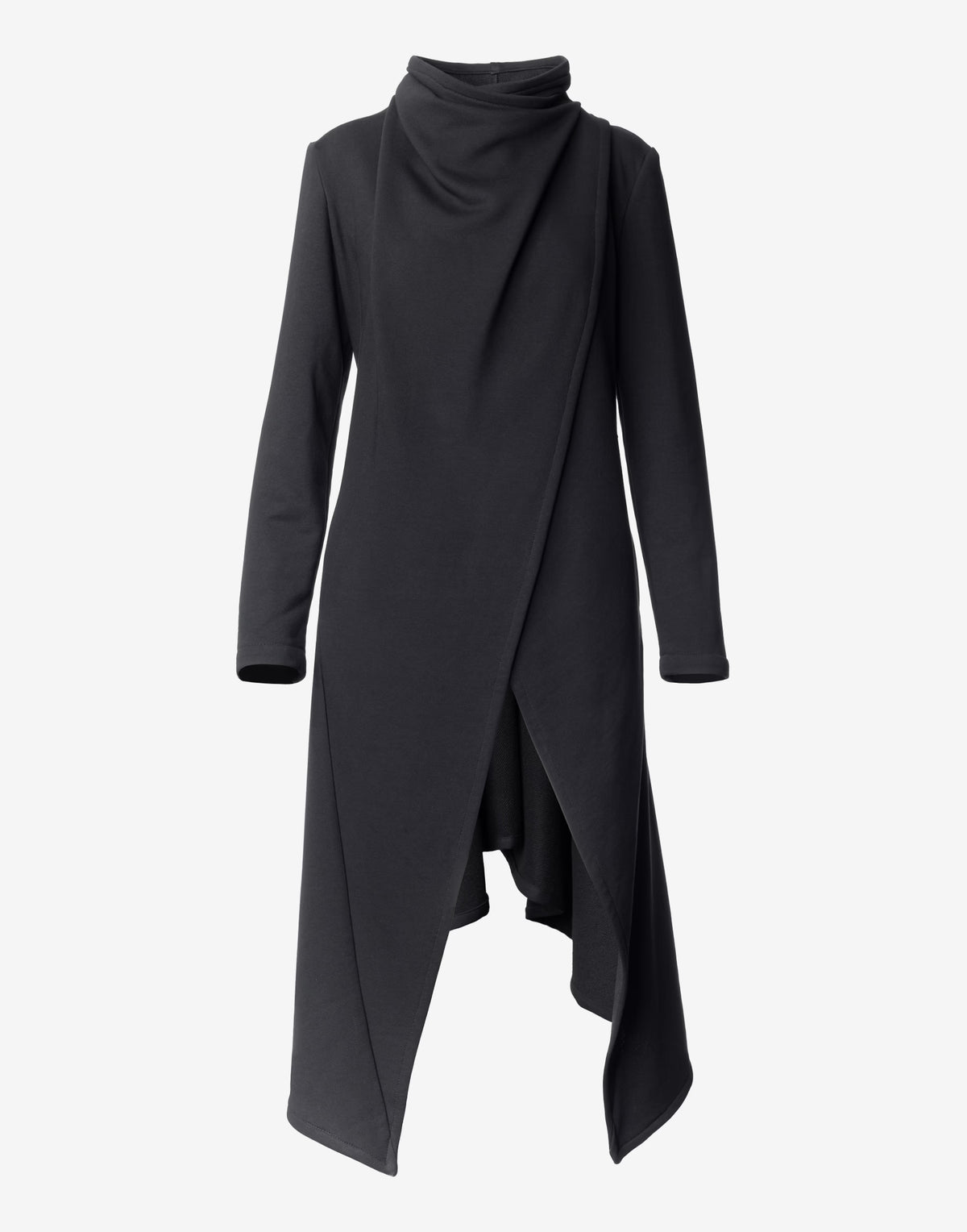 Black Asymmetric Coat with Sculptural Collar