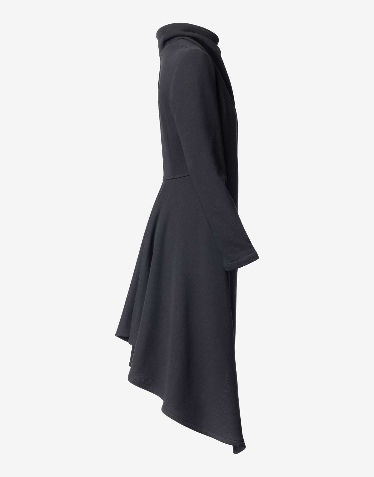 Black Asymmetric Coat with Sculptural Collar